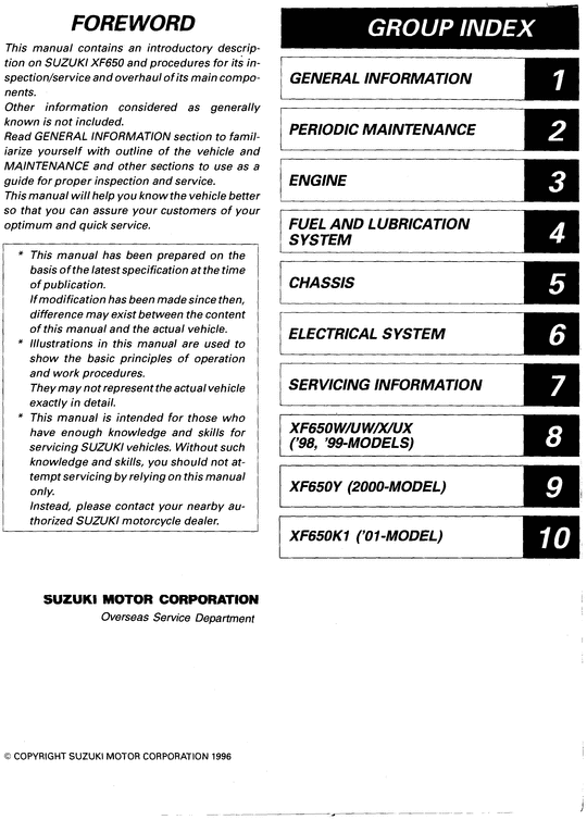 Product picture 1996 Suzuki XF650 Service Repair Manual Download